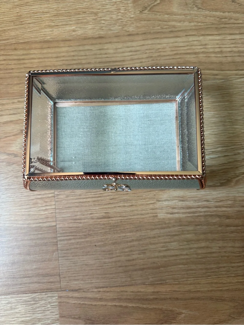 Nicole Miller Rose Gold Glass Jewelry Box with Crystal Bow Accent